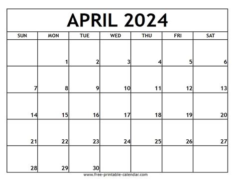 April Month Calendar Printable