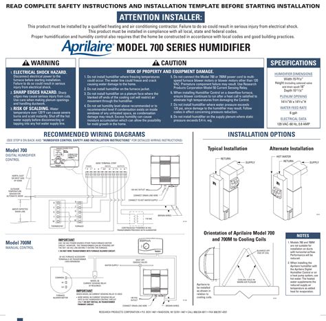 Aprilaire 500 Humidifier Installation Manual