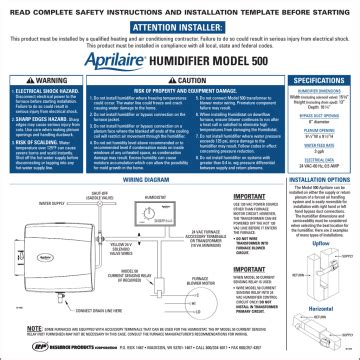 Aprilaire 500 Humidifier Installation Manual