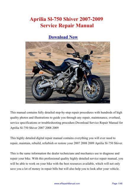 Aprilia Sl 750 Sl750 Shiver 2007 2008 Service Repair Manual