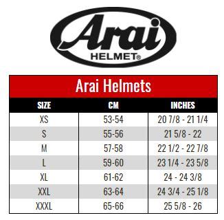 Arai Helmet Sizing Chart