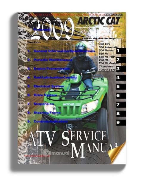 Arctic Cat 400 Trv 500 550 700 1000 Thundercat Atv 2009 Service Repair Workshop Manual Download