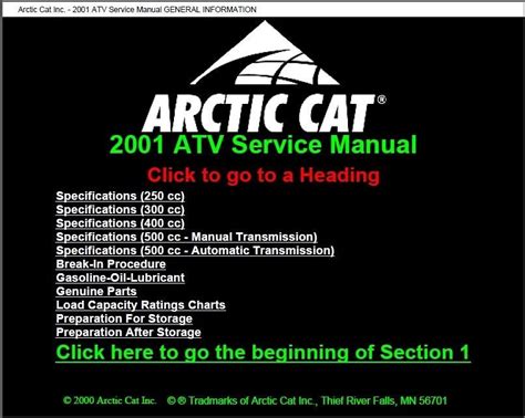 Arctic Cat 4x4 250 2001 Workshop Service Repair Manual