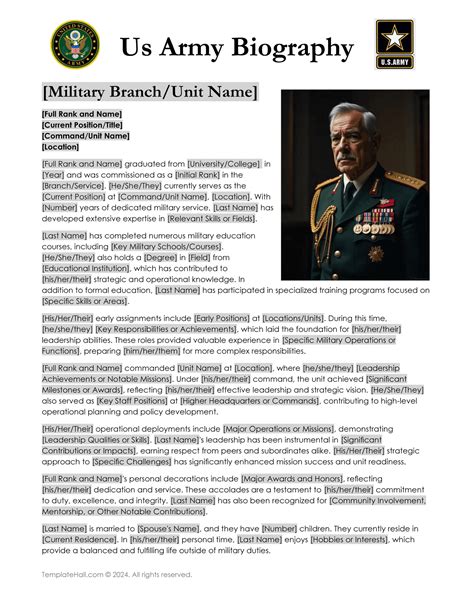 Army Biography Template