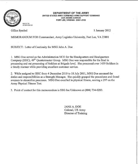 Army Memorandum For Record Template