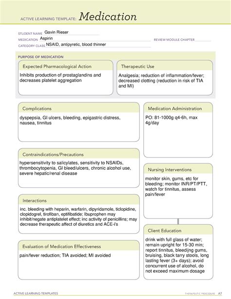 Aspirin Ati Medication Template
