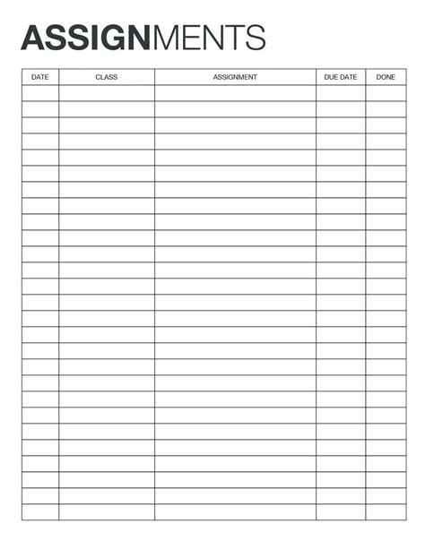Assignment List Template