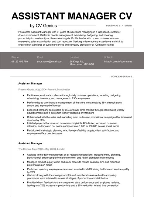 Assistant Manager Resume Template