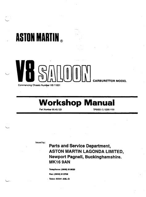 Aston Martin Saloon Workshop Manual