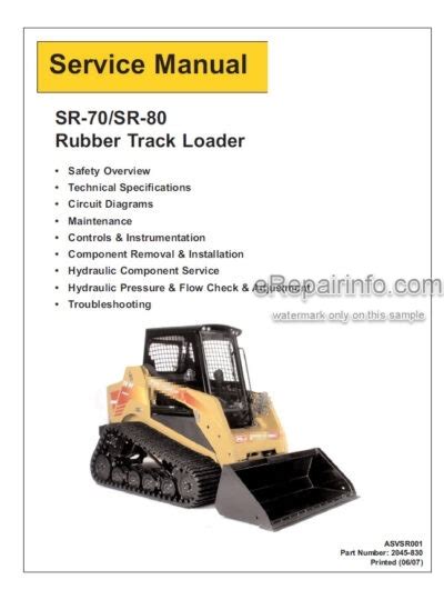 Asv Posi Track Sr70 Sr80 Track Loader Service Repair Manual