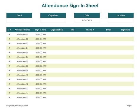 Attendance Sign Sheet Template