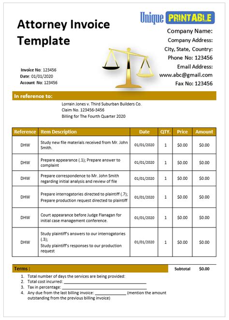 Attorney Invoice Template