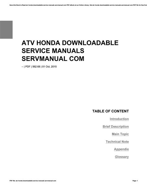 Atv Honda Downloadable Service Manuals Read Manual