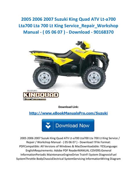 Atv Suzuki Lta700 King Quad 700 Service Manual