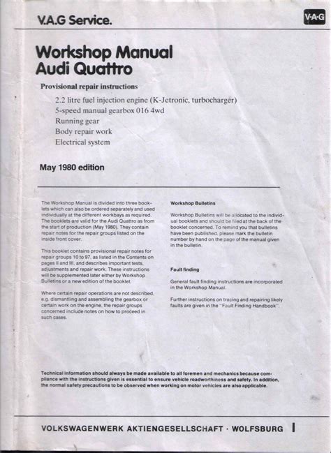 Audi B2 Quattro Workshop Service Repair Manual