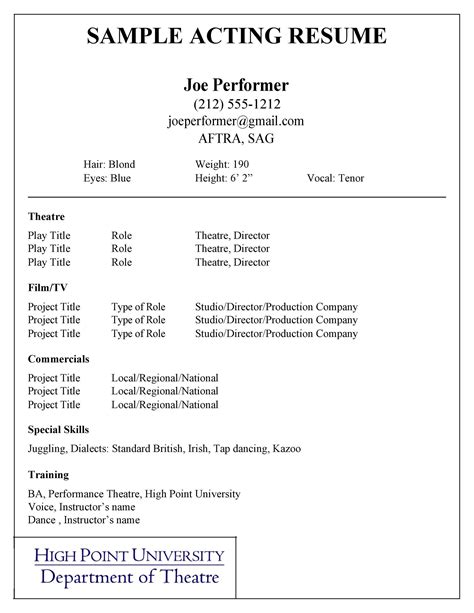 Audition Resume Template