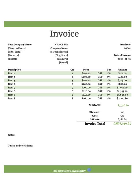 Australia Invoice Template