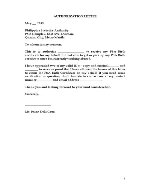 Authorization Letter Template Philippines