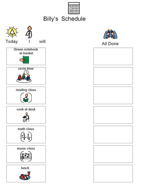 Autism Daily Schedule Template