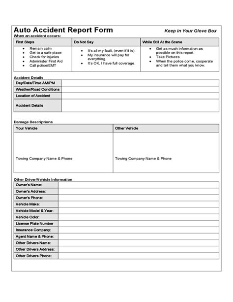 Auto Accident Report Form Template