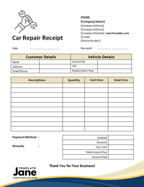 Auto Shop Receipt Template