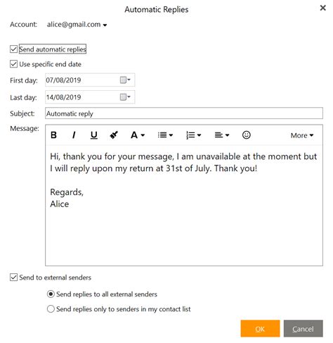 Automatic Reply Template Out Of Office