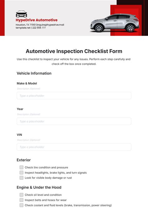 Automotive Inspection Checklist Template