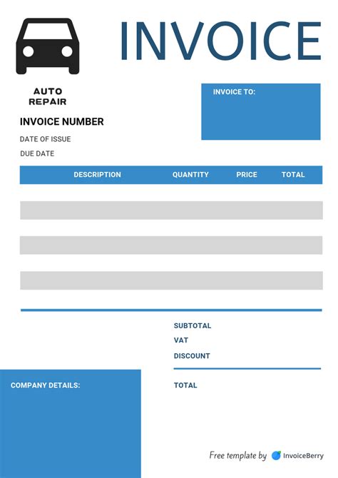 Automotive Repair Bill Template