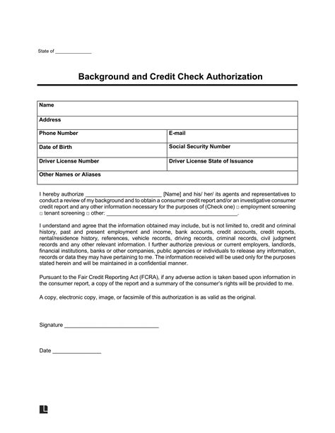Background Check Authorization Form Template