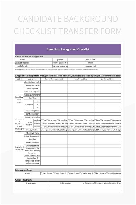 Background Checklist Template