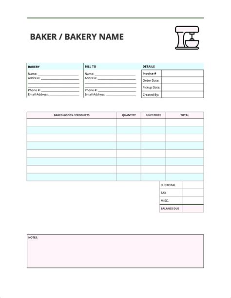 Bakery Invoice Template