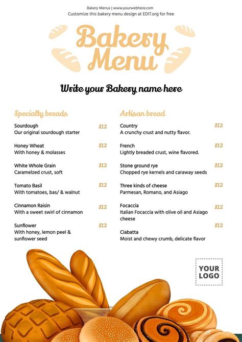 Bakery Menu Templates