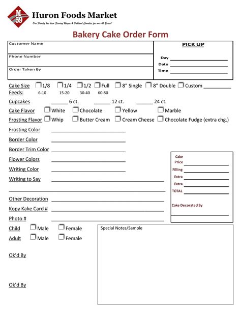 Baking Order Form Template