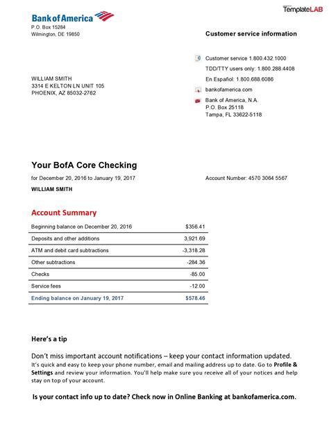 Bank Of America Statement Template