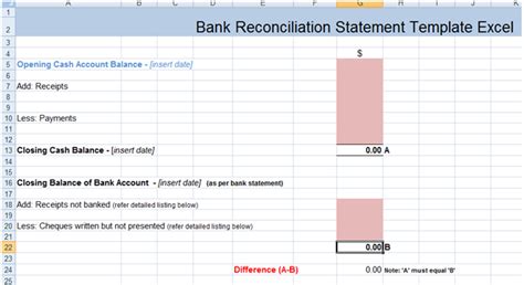 Bank Reconciliation Template Excel