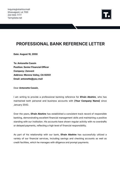 Bank Reference Letter Template