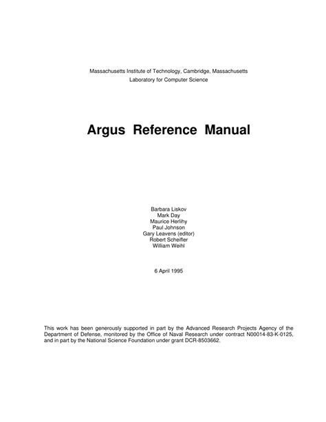 Barbara Liskov Maurice Herlihy Argus Reference Manual