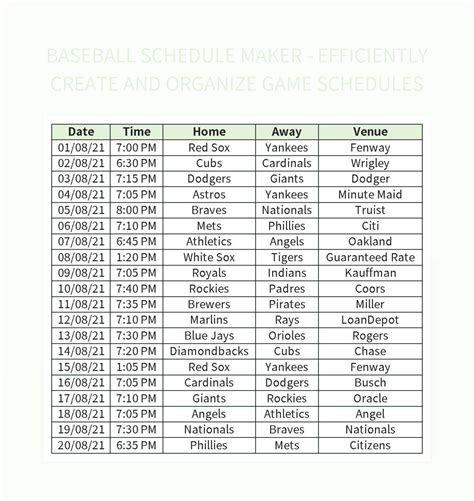 Baseball Game Schedule Template