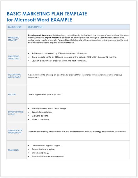 Basic Marketing Plan Template
