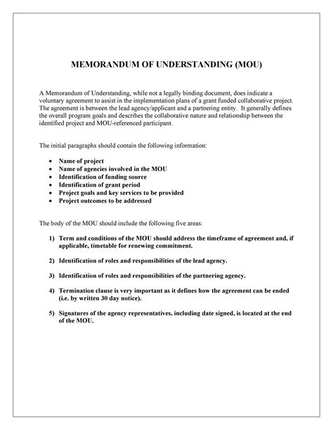 Basic Memorandum Of Understanding Template