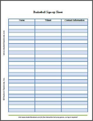 Basketball Sign Up Sheet Template