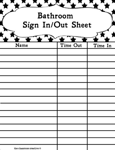 Bathroom Sign Out Sheet Template