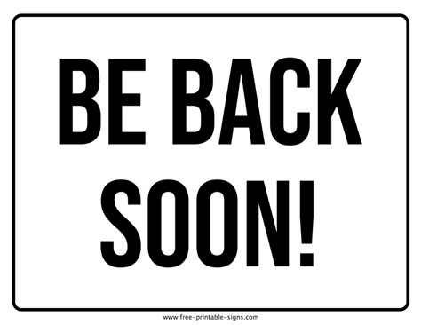 Be Back Soon Sign Printable
