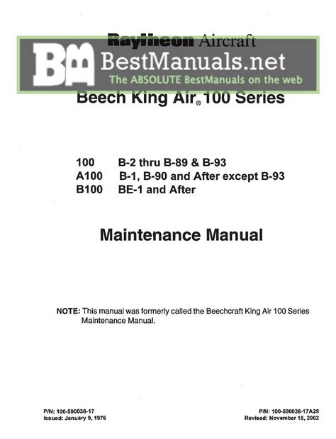 Beechcraft King Air 100 Maintenance Service Manual Download