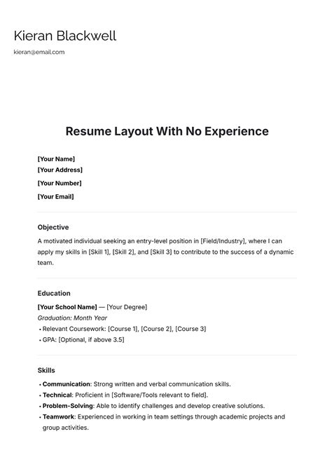 Beginners Resume With No Experience Template