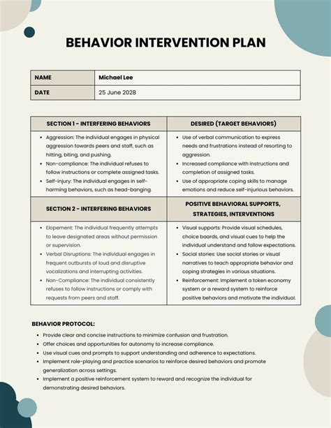 Behavior Intervention Plan Template