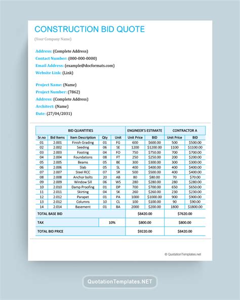 Bid Quote Template