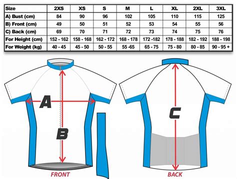 Bike Jersey Size Chart