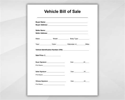 Bill Of Auto Sale Template