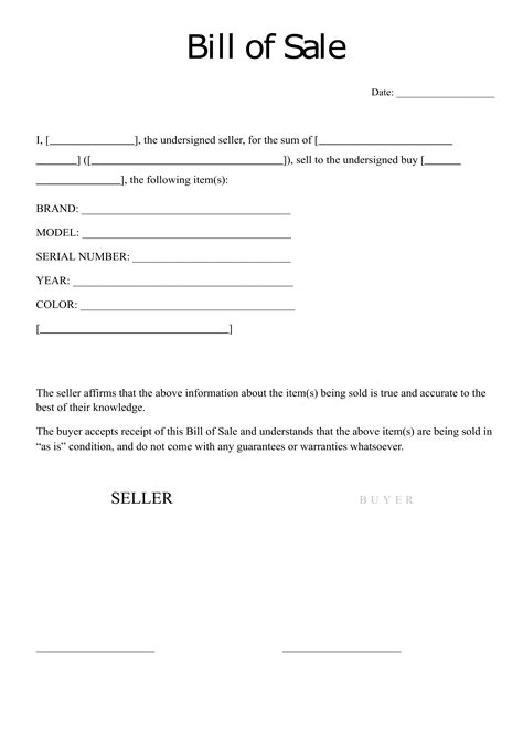 Bill Of Sale Form Printable
